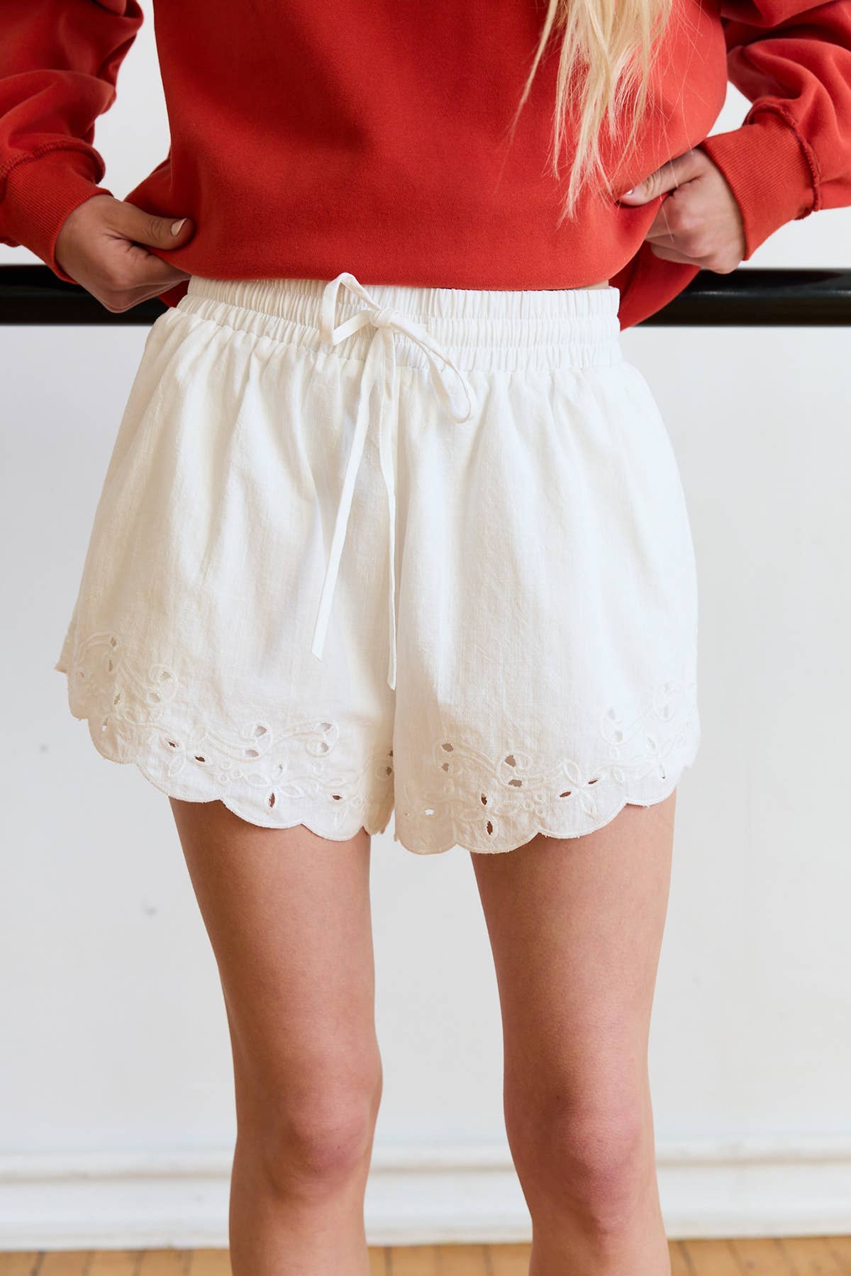 Scallop Eyelet Elastic Waist Shorts | Hadley's Boutique